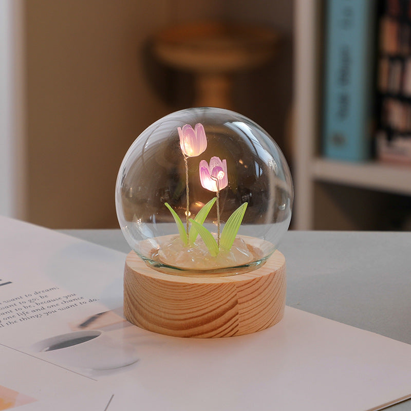 Artificial Tulip Flower Night Light Ornaments Handmade DIY Bedside Lamp LED Night