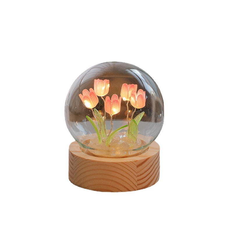 Artificial Tulip Flower Night Light Ornaments Handmade DIY Bedside Lamp LED Night