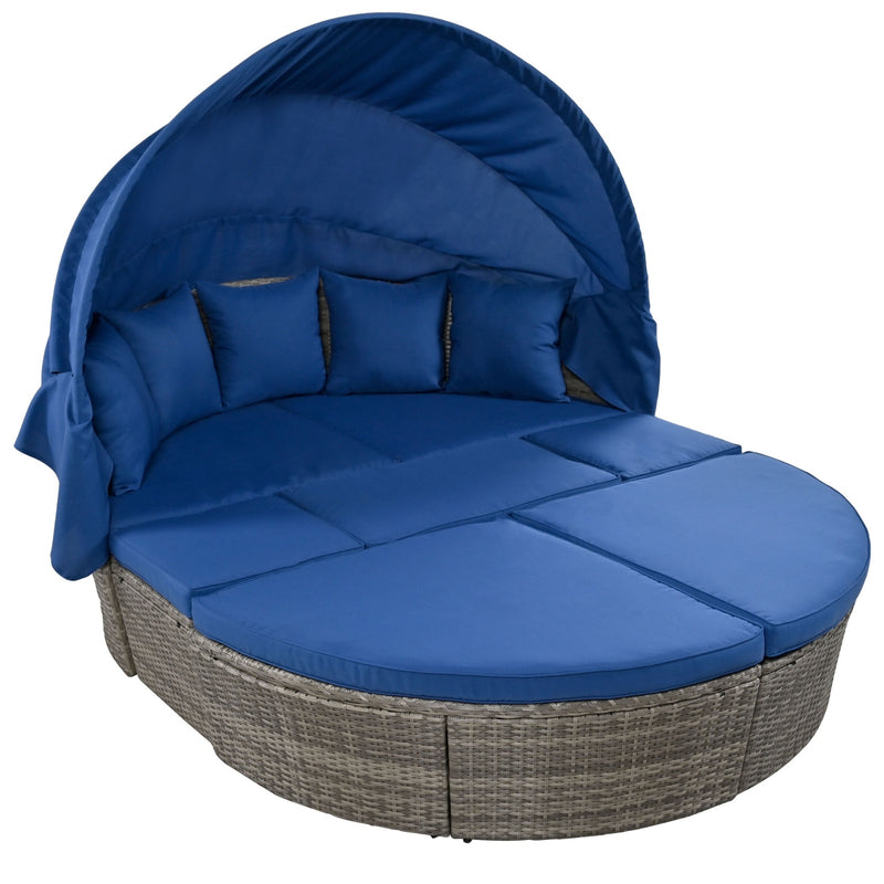 GO Outdoor Rattan Daybed Sunbed With Retractable Canopy Wicker Furniture,