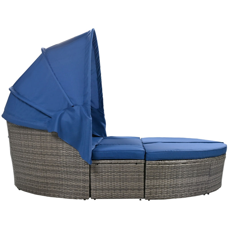 GO Outdoor Rattan Daybed Sunbed With Retractable Canopy Wicker Furniture,