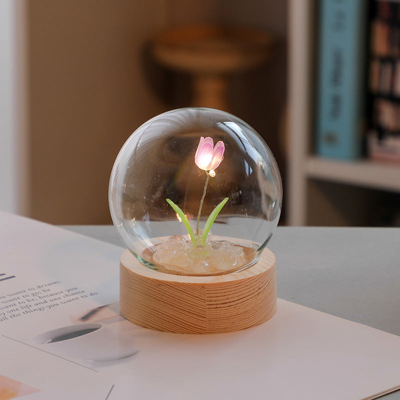 Artificial Tulip Flower Night Light Ornaments Handmade DIY Bedside Lamp LED Night