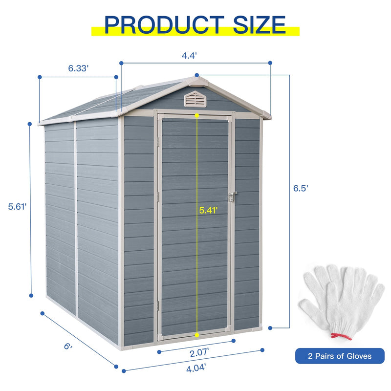 6x4ft Resin Outdoor Storage Shed Kit-Perfect To Store Patio Furniture,Grey