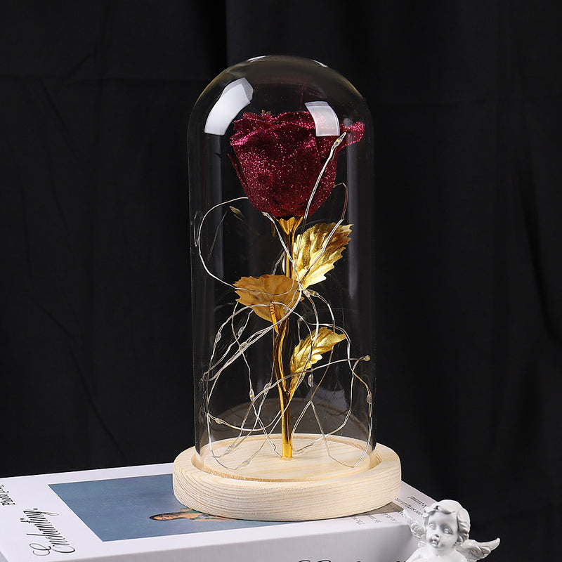 Valentines Day Gift  For Girlfriend Eternal Rose Flowers LED Light In Glass Cover Day