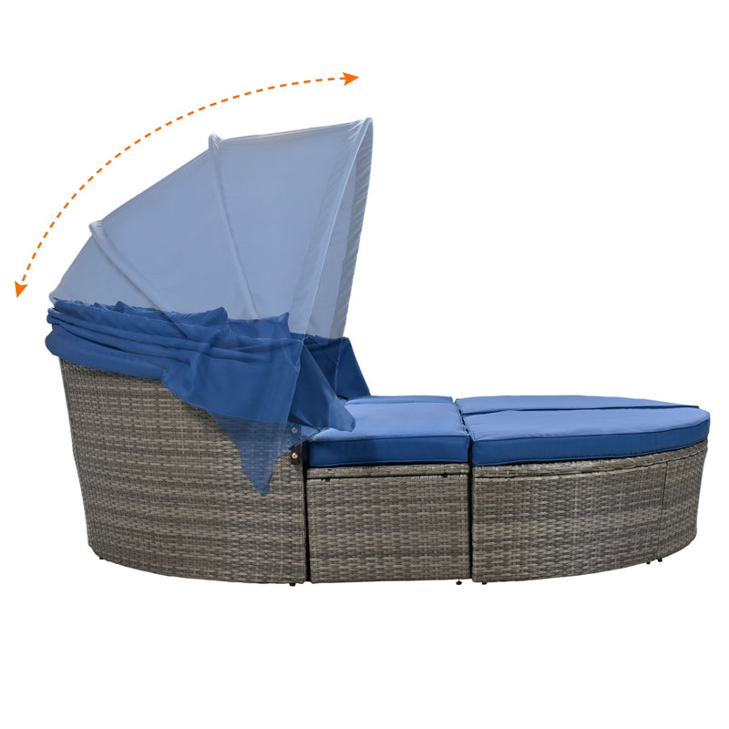 GO Outdoor Rattan Daybed Sunbed With Retractable Canopy Wicker Furniture,