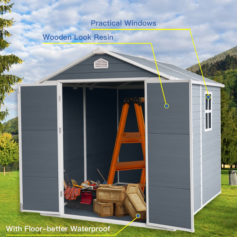 8x6ft Resin Outdoor Storage Shed Kit-Perfect To Store Patio Furniture,Grey