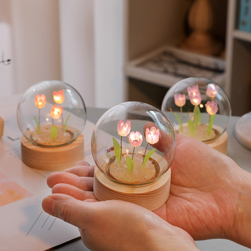 Artificial Tulip Flower Night Light Ornaments Handmade DIY Bedside Lamp LED Night