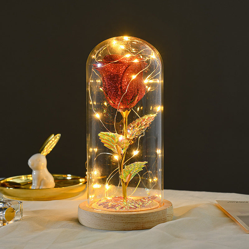 Valentines Day Gift  For Girlfriend Eternal Rose Flowers LED Light In Glass Cover Day