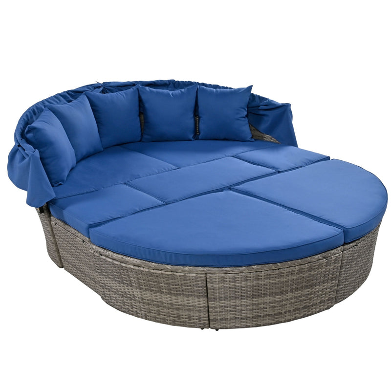 GO Outdoor Rattan Daybed Sunbed With Retractable Canopy Wicker Furniture,