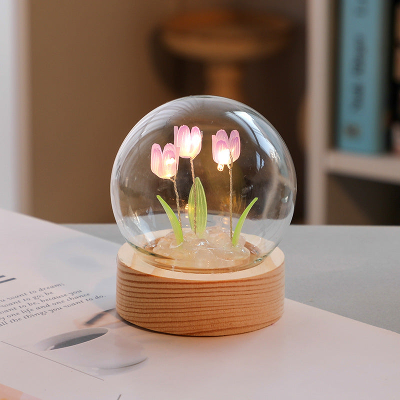 Artificial Tulip Flower Night Light Ornaments Handmade DIY Bedside Lamp LED Night