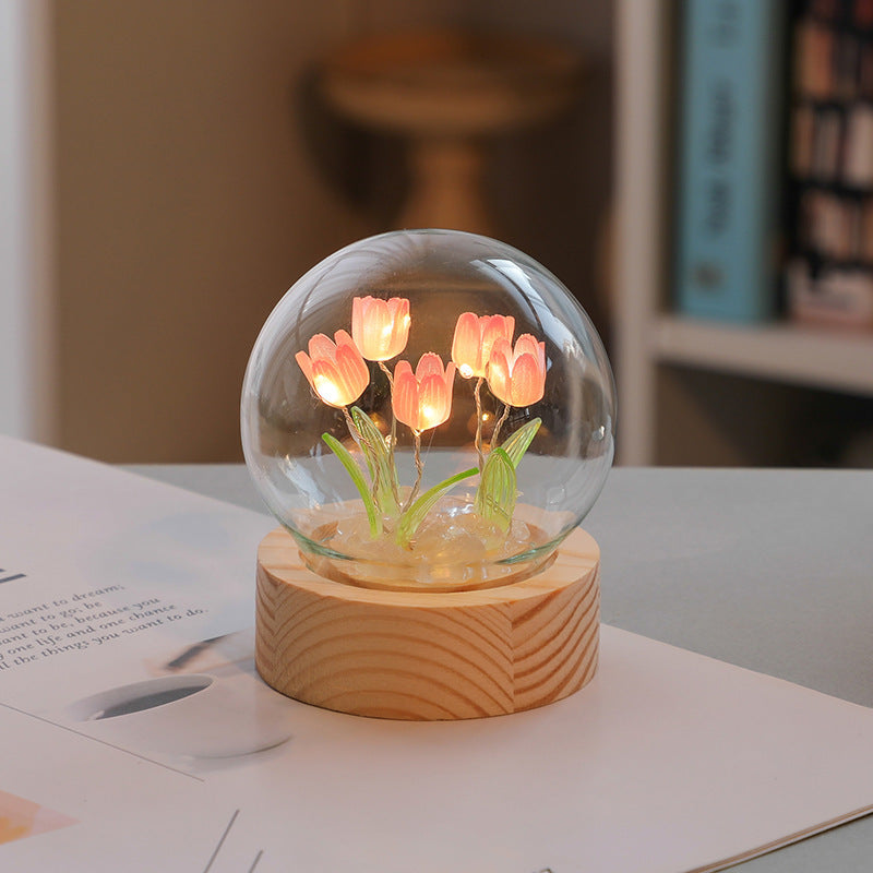 Artificial Tulip Flower Night Light Ornaments Handmade DIY Bedside Lamp LED Night