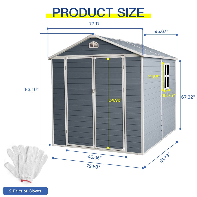 8x6ft Resin Outdoor Storage Shed Kit-Perfect To Store Patio Furniture,Grey