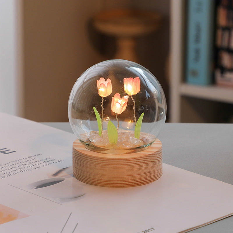 Artificial Tulip Flower Night Light Ornaments Handmade DIY Bedside Lamp LED Night