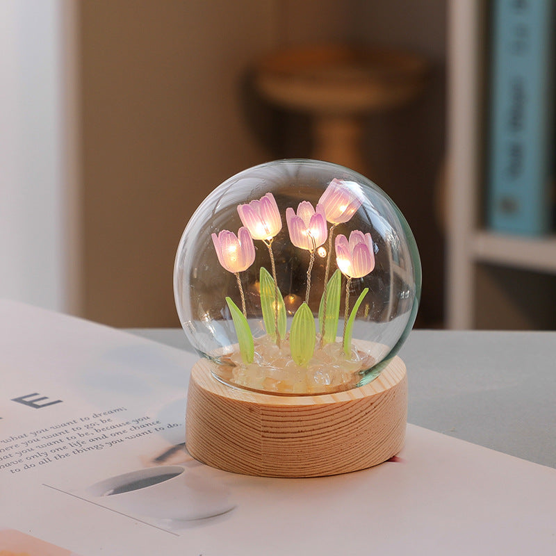 Artificial Tulip Flower Night Light Ornaments Handmade DIY Bedside Lamp LED Night