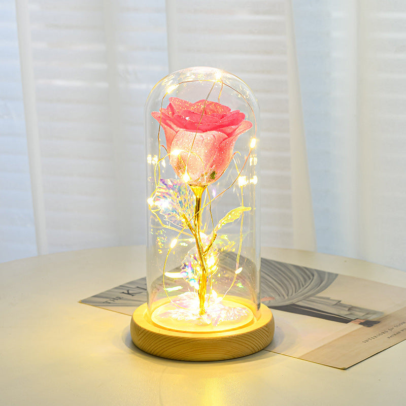 Valentines Day Gift  For Girlfriend Eternal Rose Flowers LED Light In Glass Cover Day