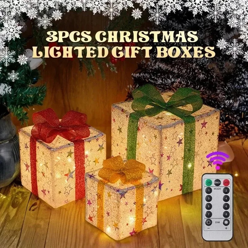 3PCS Christmas Gift Box Christmas Decor Luminous Bow Holiday For Lighted Up Christmas