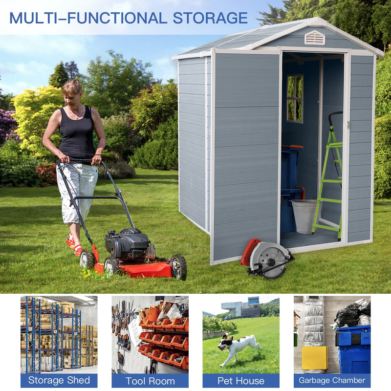 6x4ft Resin Outdoor Storage Shed Kit-Perfect To Store Patio Furniture,Grey