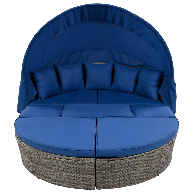 GO Outdoor Rattan Daybed Sunbed With Retractable Canopy Wicker Furniture,